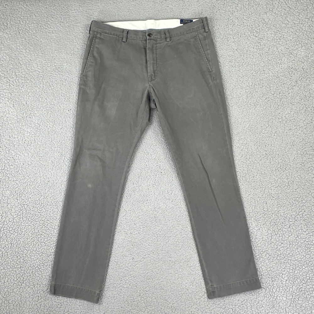 Polo Ralph Lauren Classic Cotton Twill Pants Men 36x32 Gray Slim Fit Chinos Pony